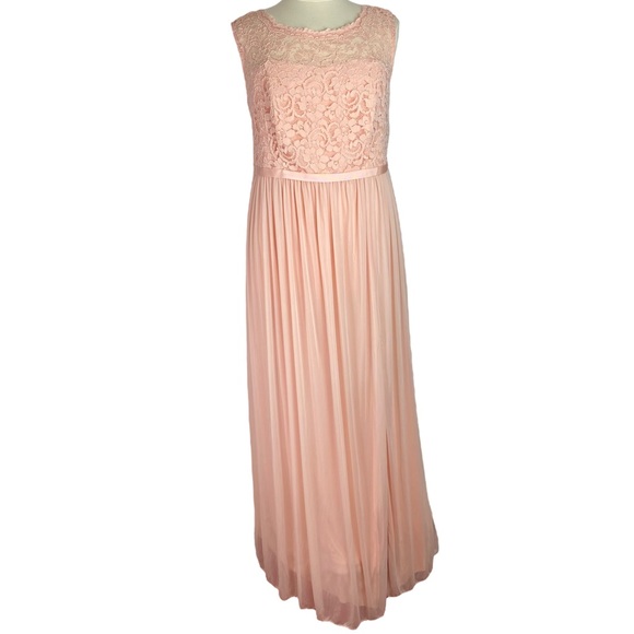 David’s Bridal Bellini Pink Peach Lace Bridesmaid Dress Size 18 - Picture 1 of 11